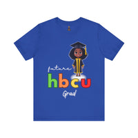 Celebrate academic success with this vibrant ‘Future HBCU Grad’ design featuring a proud African American girl in a black cap and gown. Show your support for Historically Black Colleges and Universities while inspiring the next generation of leaders. This bold, Royal blue short-sleeve T-shirt highlights educational excellence and cultural pride, making a powerful statement of empowerment and heritage.