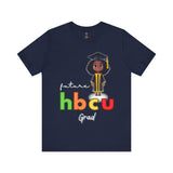 Celebrate academic success with this vibrant ‘Future HBCU Grad’ design featuring a proud African American girl in a black cap and gown. Show your support for Historically Black Colleges and Universities while inspiring the next generation of leaders. This bold, navy blue short-sleeve T-shirt highlights educational excellence and cultural pride, making a powerful statement of empowerment and heritage.