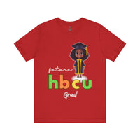 Celebrate academic success with this vibrant ‘Future HBCU Grad’ design featuring a proud African American girl in a black cap and gown. Show your support for Historically Black Colleges and Universities while inspiring the next generation of leaders. This bold, red short-sleeve T-shirt highlights educational excellence and cultural pride, making a powerful statement of empowerment and heritage.