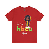 Celebrate academic success with this vibrant ‘Future HBCU Grad’ design featuring a proud African American girl in a black cap and gown. Show your support for Historically Black Colleges and Universities while inspiring the next generation of leaders. This bold, red short-sleeve T-shirt highlights educational excellence and cultural pride, making a powerful statement of empowerment and heritage.