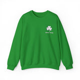 Embroidered white shamrock above bold “Irish True” text in matching white, perfect for St. Patrick’s Day or everyday Irish pride. This embroidered design stands out on a cozy Irish green sweater, celebrating Irish heritage.