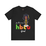 Celebrate academic success with this vibrant ‘Future HBCU Grad’ design featuring a proud African American girl in a black cap and gown. Show your support for Historically Black Colleges and Universities while inspiring the next generation of leaders. This bold, black short-sleeve T-shirt highlights educational excellence and cultural pride, making a powerful statement of empowerment and heritage.